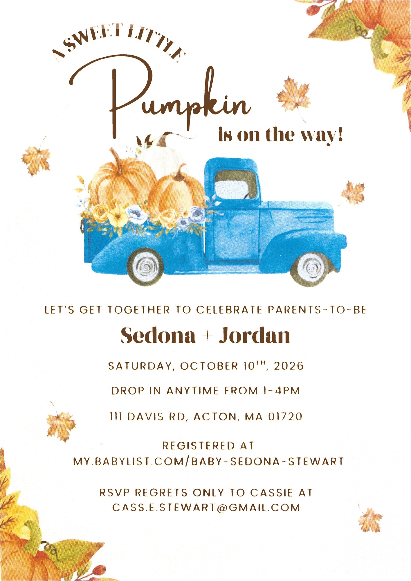 Baby shower invitation for Sedona + Jordan